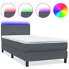 vidaXL Pat cu arcuri cu saltea și LED, gri &icirc;nchis, 100x210 cm, catifea