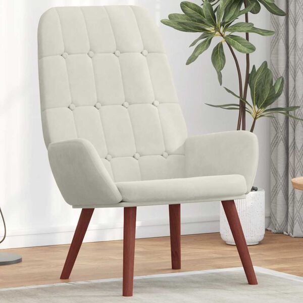 vidaXL Scaun de relaxare, alb crem, catifea