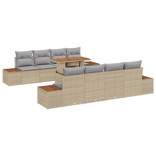 vidaXL Set de canapele pentru grădină cu pernă 9 pcs Bej Rattan poli