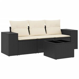 vidaXL Set mobilier de grădină cu perne, 4 piese, negru, poliratan