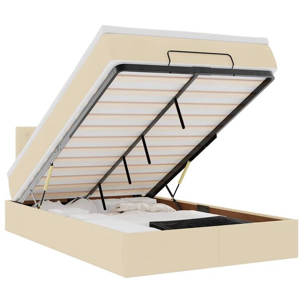 vidaXL Cadru de pat otoman cu saltea crem 120x200cm stofa