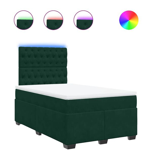 vidaXL Pat box spring cu saltea, verde &icirc;nchis, 120x190 cm, catifea