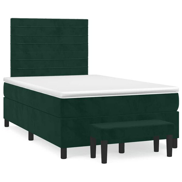 vidaXL Pat box spring cu saltea, verde &icirc;nchis, 120x190 cm, catifea