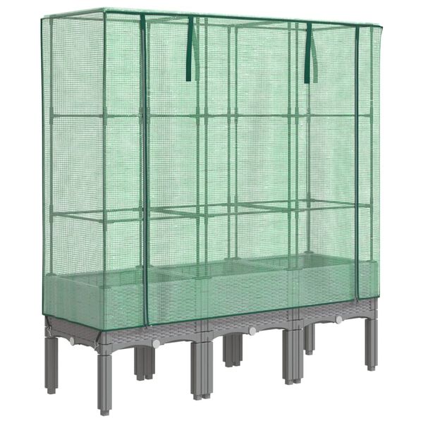 vidaXL Strat &icirc;nălțat cu husă de seră, aspect ratan, 120x40x140 cm