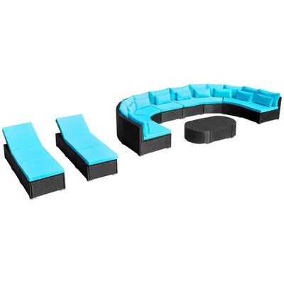 vidaXL Set mobilier de grădină cu perne, 13 piese, albastru, poliratan