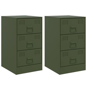 vidaXL Noptiere, 2 buc., verde olive, 34,5x39x62 cm, oțel