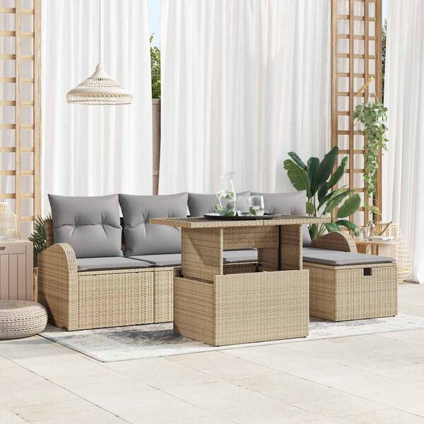 vidaXL Set de canapele pentru grădină cu pernă 6 pcs Bej Rattan poli