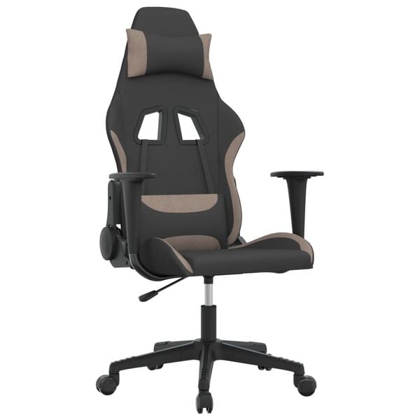 vidaXL Scaun de gaming cu masaj, negru și taupe, material textil