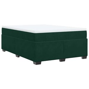 vidaXL Pat box spring cu saltea, verde &icirc;nchis, 140x190 cm, catifea
