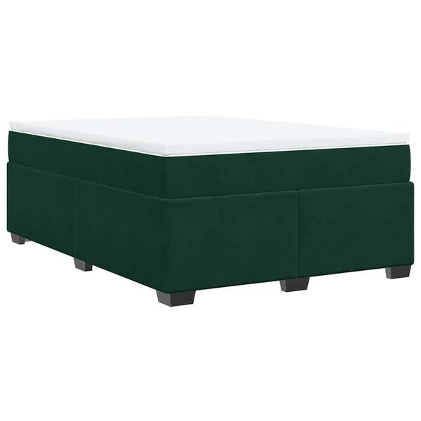vidaXL Pat box spring cu saltea, verde &icirc;nchis, 140x190 cm, catifea