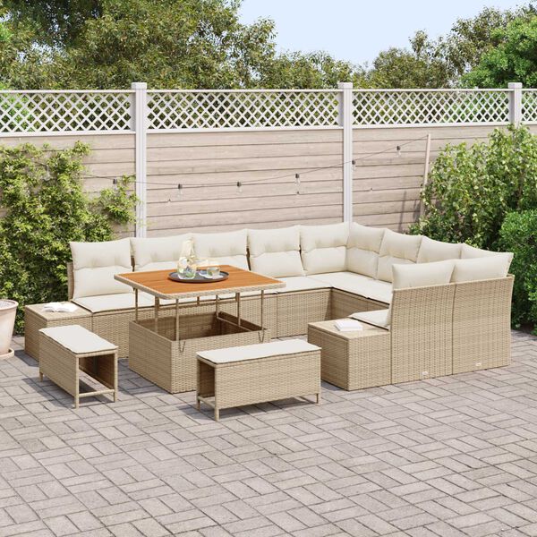 vidaXL Set de canapele pentru grădină 12 pcs Bej Rattan poli