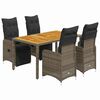 vidaXL Set bistro de grădină cu perne, 5 piese, gri, poliratan