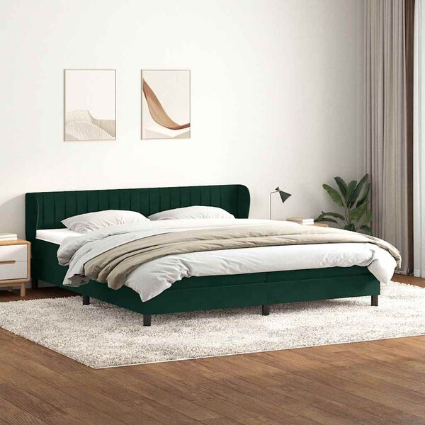 vidaXL Pat cu arcuri cu saltele verde &icirc;nchis 180x210 cm catifea