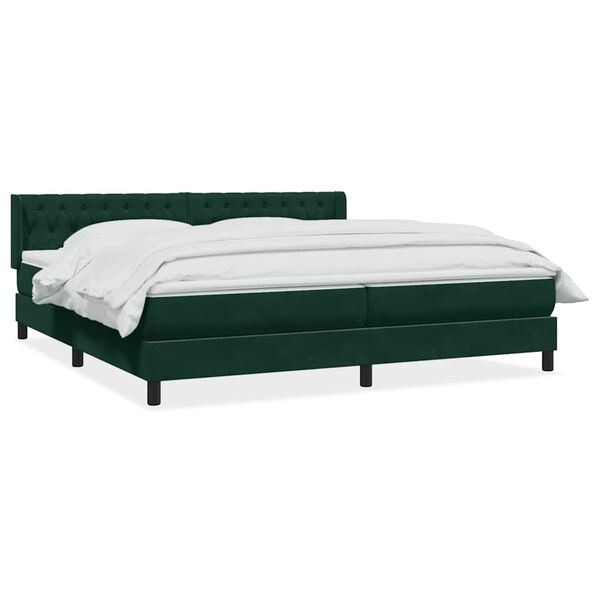 vidaXL Pat box spring cu saltea, verde &icirc;nchis, 200x210 cm, catifea