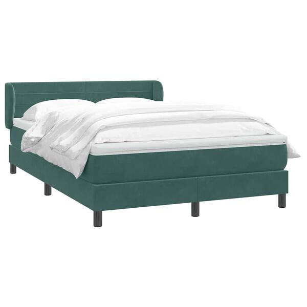 vidaXL Pat box spring cu saltea, verde &icirc;nchis, 140x220 cm, catifea