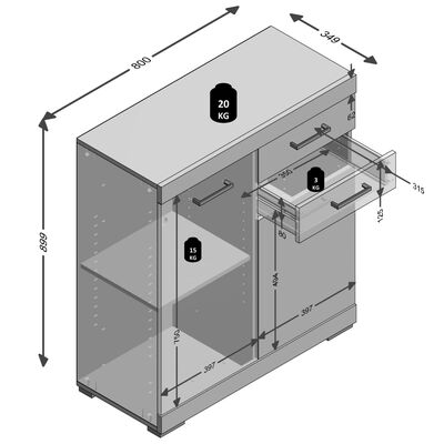 FMD Dulap cu 2 uși și 2 sertare, 80x34,9x89,9 cm, stejar