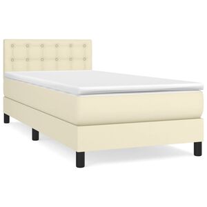 vidaXL Pat box spring cu saltea, crem, 90x200 cm, piele ecologică