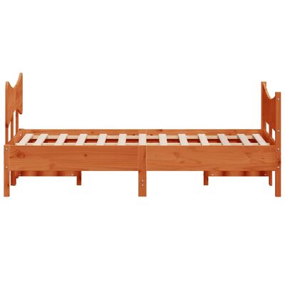 vidaXL Cadru de pat cu tăblie, maro ceruit, 135x190 cm, lemn masiv pin