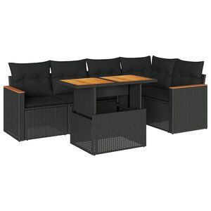 vidaXL Set mobilier grădină perne 6 piese negru poliratan/lemn acacia
