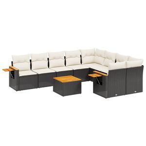 vidaXL Set canapele de grădină cu perne, 10 piese, negru, poliratan