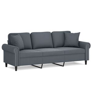 vidaXL Canapea cu 3 locuri cu pernuțe, gri &icirc;nchis, 180 cm, catifea