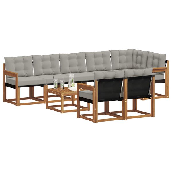 vidaXL Set de canapele de exterior 9 pcs Gri natural și deschis