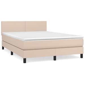 vidaXL Pat box spring cu saltea, cappuccino, 140x200cm piele ecologică
