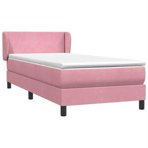 vidaXL Pat box spring cu saltea, roz, 90x210 cm, catifea