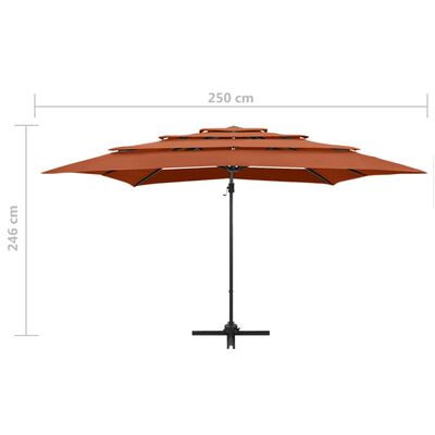 vidaXL Umbrelă de soare 4 niveluri stâlp aluminiu cărămiziu 250x250 cm