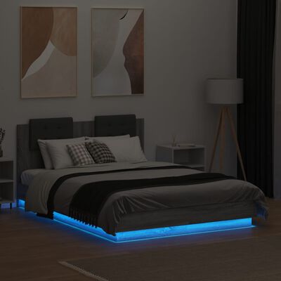 vidaXL Cadru de pat cu tăblie și lumini LED, gri sonoma, 120x190 cm