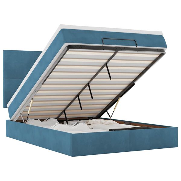 vidaXL Cadru pat otoman cu saltele Albastru &icirc;nchis 140x190cm catifea