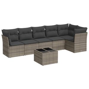 vidaXL Set canapele de grădină, 7 piese, cu perne, gri, poliratan