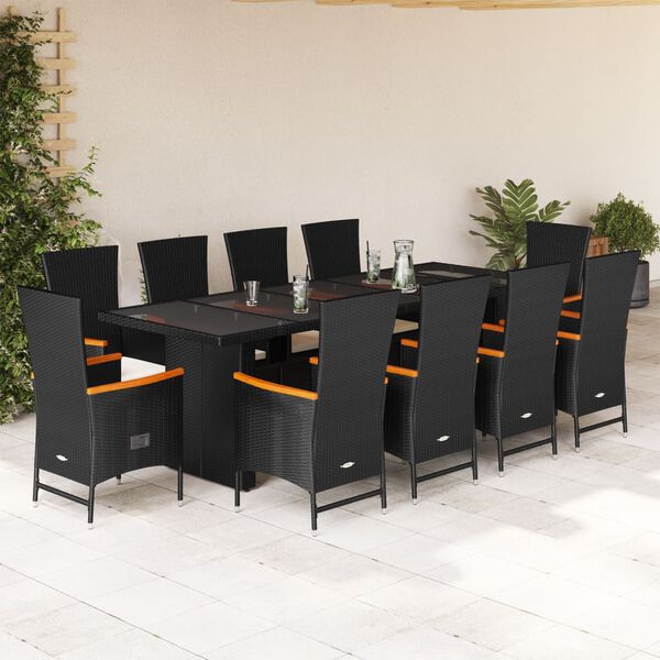 vidaXL Set mobilier de exterior cu perne, 11 piese, negru, poliratan
