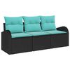 vidaXL Set de canapele pentru grădină 3 pcs Negru și turcoaz