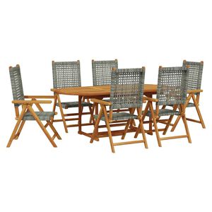 vidaXL Set masă pentru grădină, 7 piese, gri, poliratan/lemn masiv