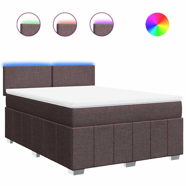 vidaXL Pat box spring cu saltea, maro &icirc;nchis, 140x200 cm, textil