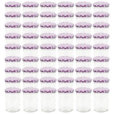 vidaXL Borcane sticlă pentru gem capace alb & violet 48 buc. 400 ml