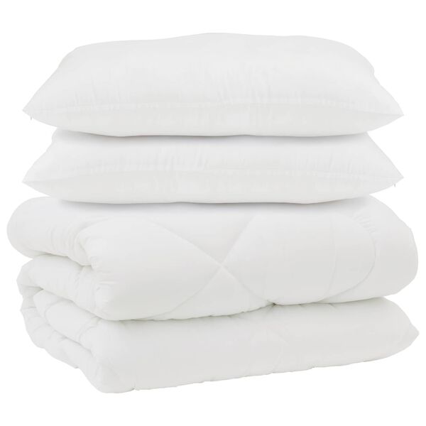 vidaXL Duvet cu perne cu pernă 3 pcs Alb Microfibră și Pene de Rață