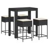 vidaXL Set mobilier bar de grădină cu perne, 5 piese, negru, poliratan