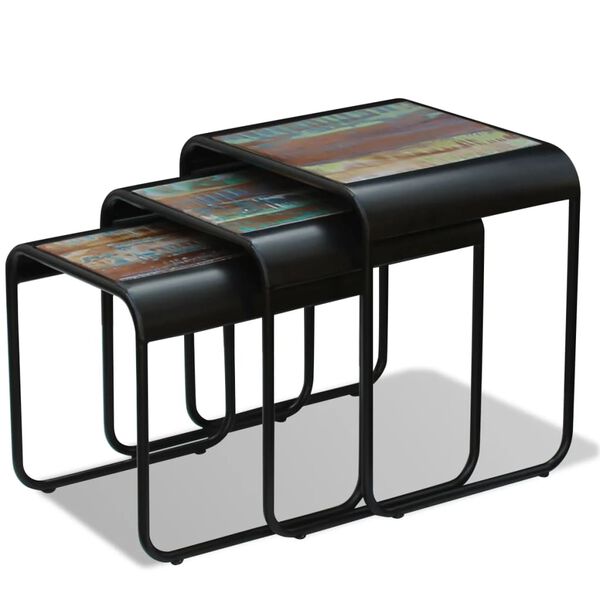 vidaXL Mese suprapuse, 3 piese, lemn masiv reciclat