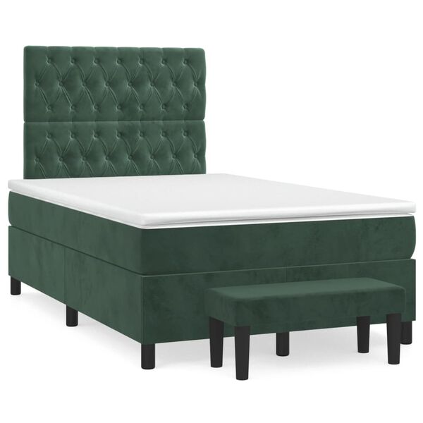 vidaXL Pat box spring cu saltea, verde &icirc;nchis, 120x200 cm, catifea