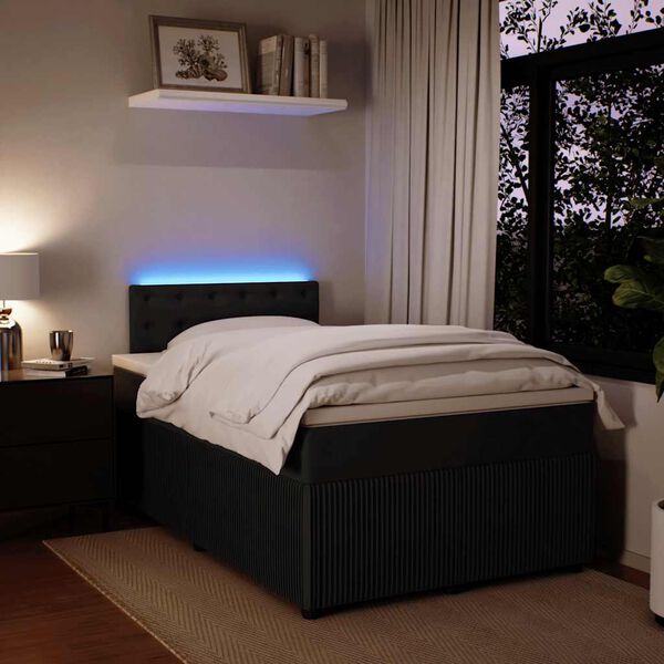 vidaXL Pat box spring cu saltea, negru, 120x200 cm, catifea