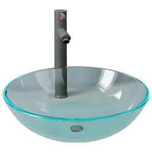 vidaXL Chiuvetă baie, robinet și scurgere tip push, transparent sticlă