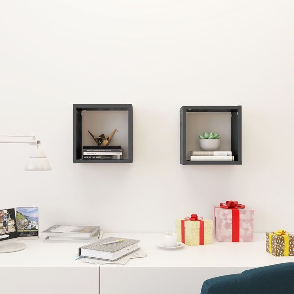 vidaXL Rafturi de perete cub, 2 buc., gri extralucios, 26x15x26 cm