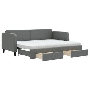vidaXL Pat de zi cu extensie și sertare, gri &icirc;nchis, 80x200 cm textil