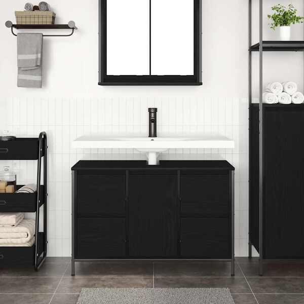vidaXL Dulap pentru chiuvetă cu sertare Stejar negru 90x34,5x60 cm