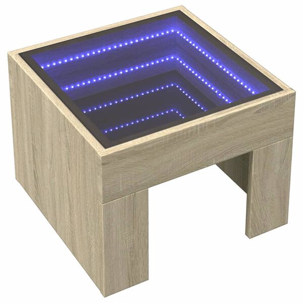 vidaXL Noptieră cu LED infinity, stejar sonoma, 40x40x30 cm