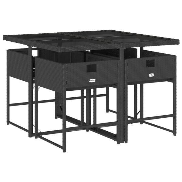 vidaXL Set mobilier de grădină cu perne, 5 piese, negru, poliratan