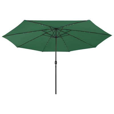 vidaXL Umbrelă de soare exterior, LED-uri & stâlp metal, verde, 400 cm