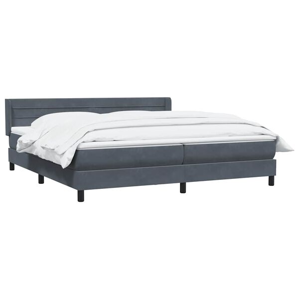 vidaXL Pat box spring cu saltea, gri &icirc;nchis, 200x210 cm, catifea